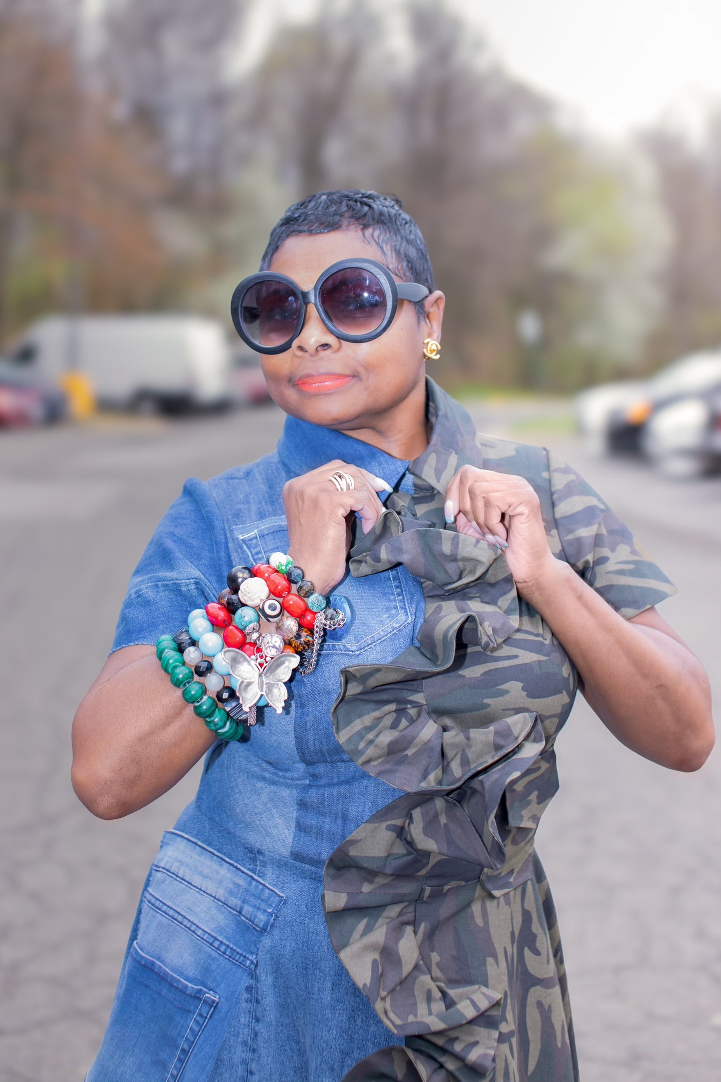 2 Face Denim Camo Dress