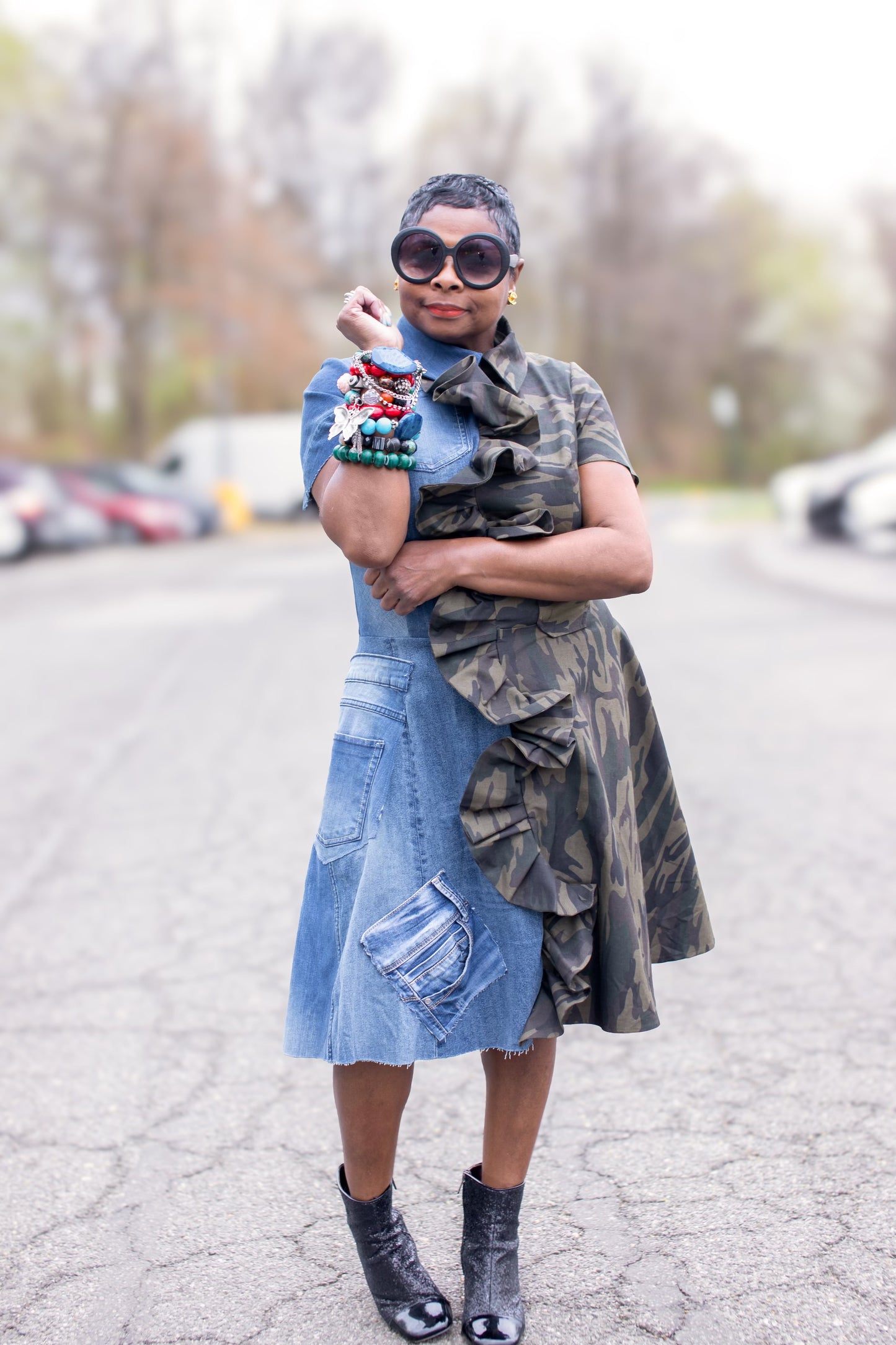 2 Face Denim Camo Dress