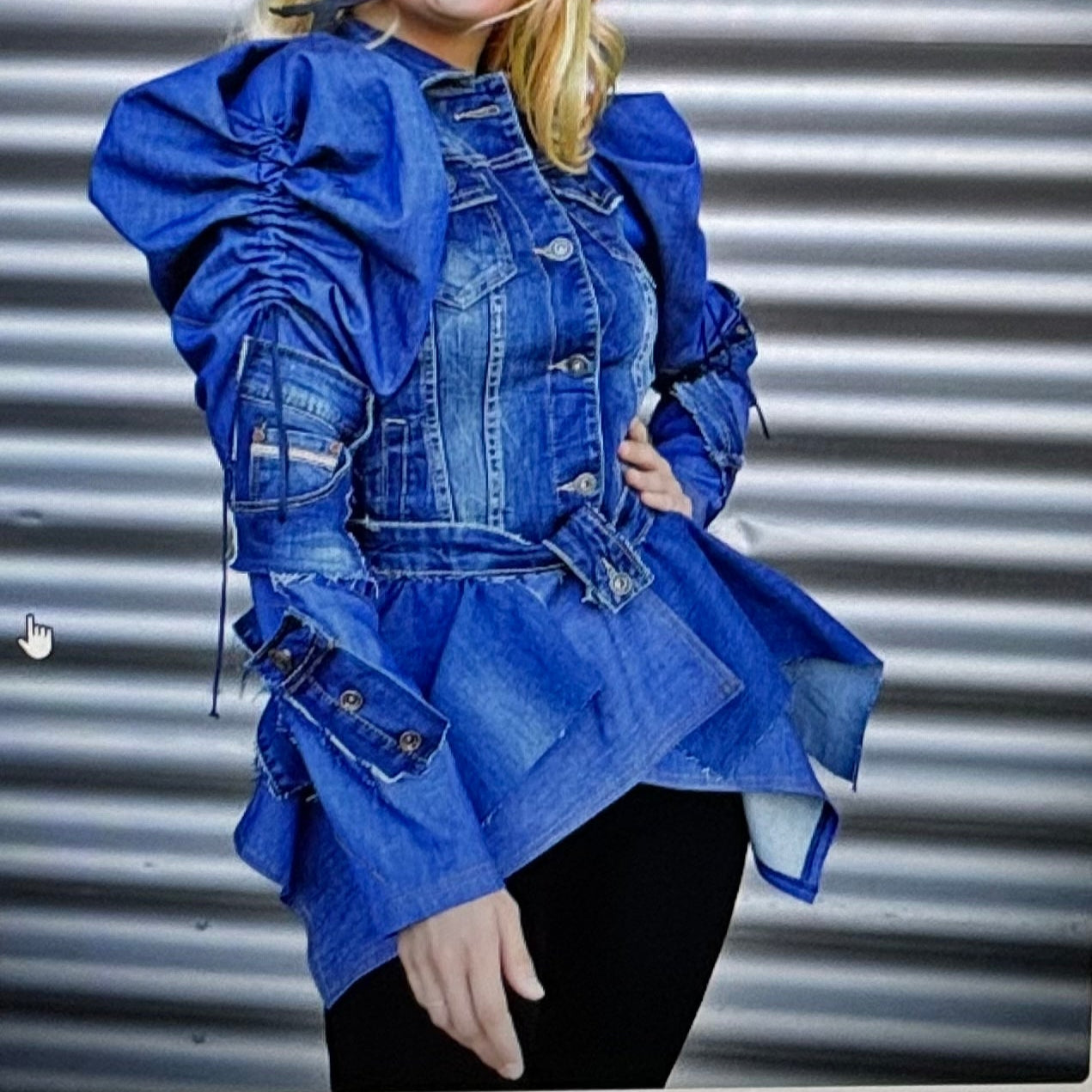 Denim Puffy Sleeves Patchwork Jacket