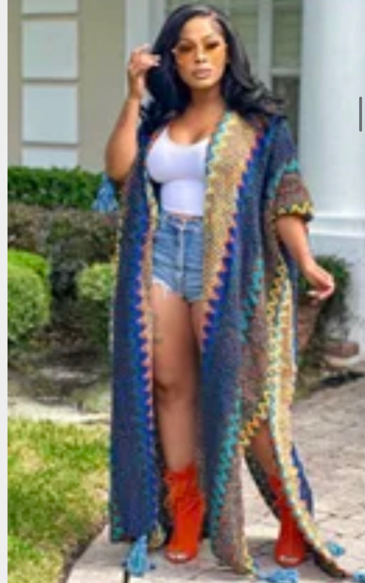 Kimono Autumn Fun Colors Fringe Oversize Cardigan
