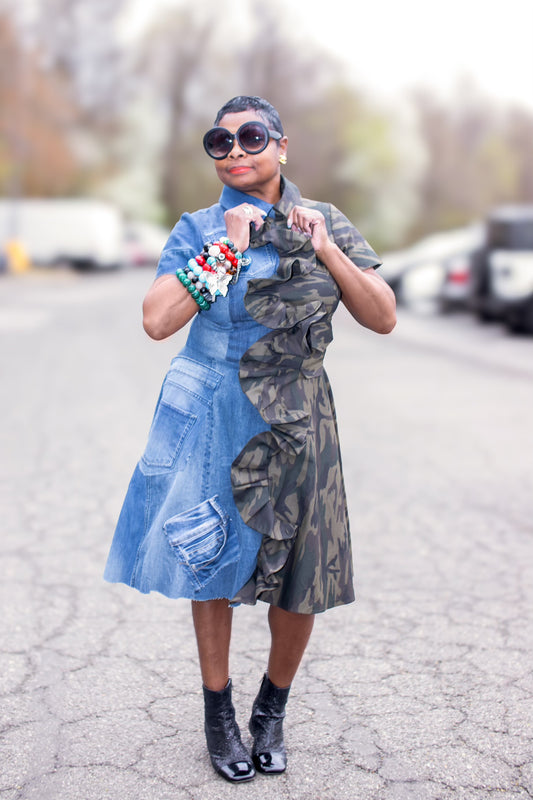 2 Face Denim Camo Dress