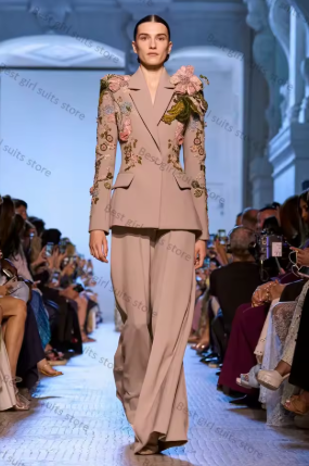 3D FLOWER 2PC PANTS SUIT
