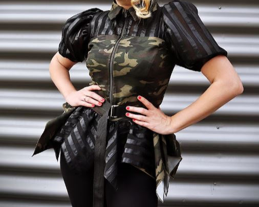 CAMO LEATHER STRIP SHIRT